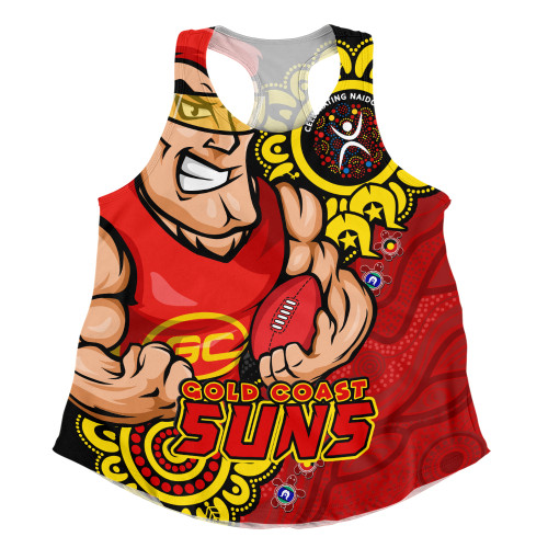 Gold Coast SUNS Women Racerback Singlet Power Through Generations NAIDOC Edition