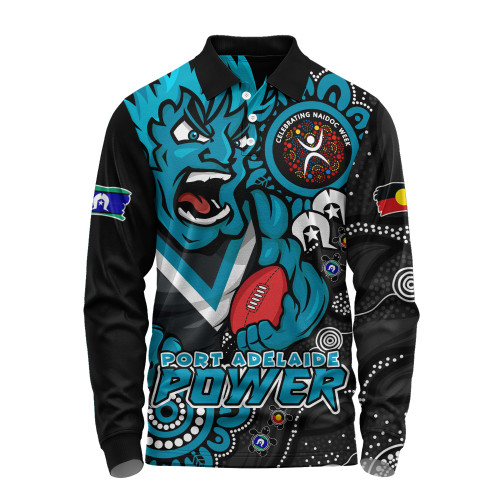 Port Adelaide Long Sleeve Polo Shirt Power Through Generations NAIDOC Edition