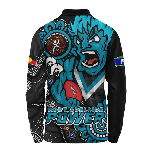 Port Adelaide Long Sleeve Polo Shirt Power Through Generations NAIDOC Edition