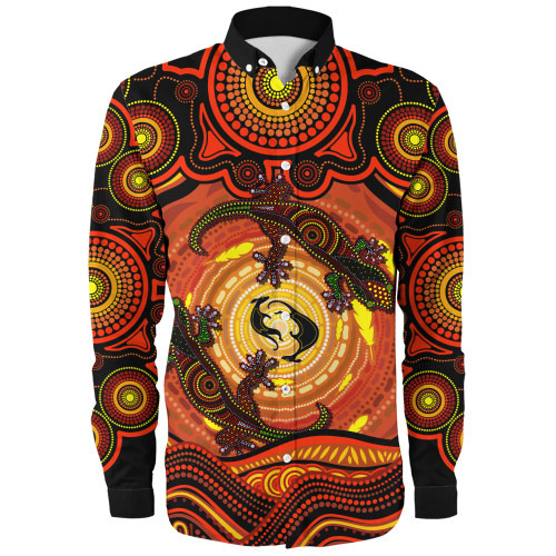 Indigenous Australian Aboriginal Long Sleeve Shirt Gecko Dreaming Spirit Circle Edition