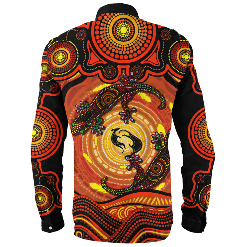 Indigenous Australian Aboriginal Long Sleeve Shirt Gecko Dreaming Spirit Circle Edition