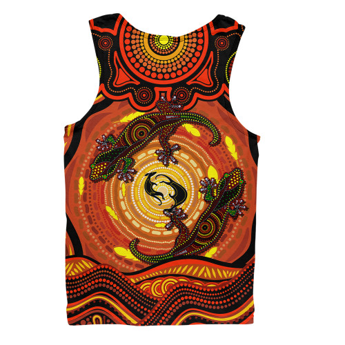 Indigenous Australian Aboriginal Men Singlet Gecko Dreaming Spirit Circle Edition