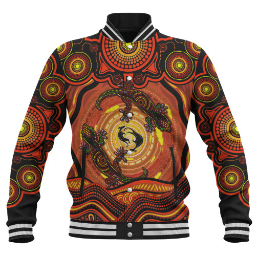 Indigenous Australian Aboriginal Baseball Jacket Gecko Dreaming Spirit Circle Edition