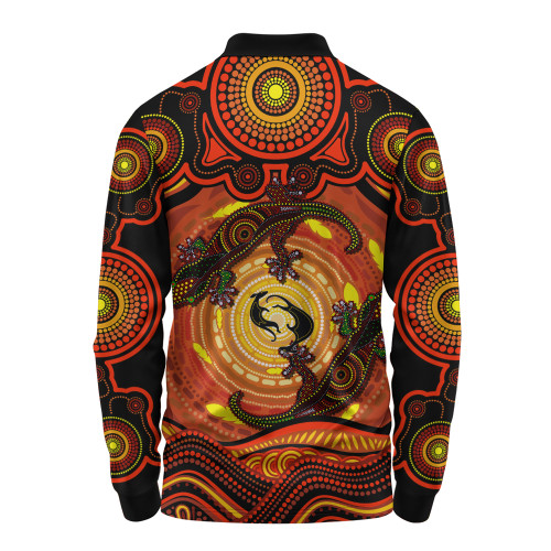 Indigenous Australian Aboriginal Long Sleeve Polo Shirt Gecko Dreaming Spirit Circle Edition