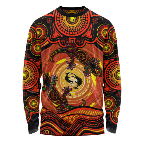 Indigenous Australian Aboriginal Long Sleeve T-shirt Gecko Dreaming Spirit Circle Edition