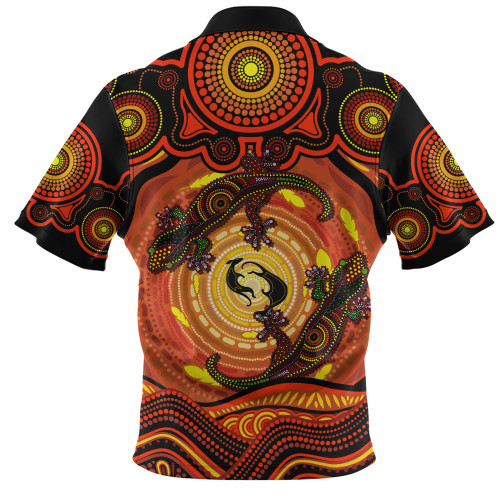 Indigenous Australian Aboriginal Zip Polo Shirt Gecko Dreaming Spirit Circle Edition