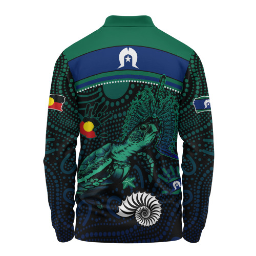 Indigenous Australian Aboriginal Long Sleeve Polo Shirt Turtle Of The Dreaming NAIDOC Edition