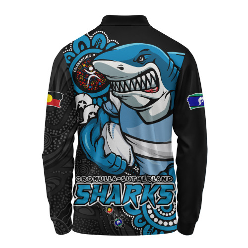 Cronulla-Sutherland Sharks Long Sleeve Polo Shirt Power Through Generations NAIDOC Edition Cronulla-Sutherland Sharks Long Sleeve Polo Shirt Power Through Generations NAIDOC Edition