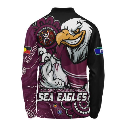 Manly Warringah Sea Eagles Long Sleeve Polo Shirt Power Through Generations NAIDOC Edition Manly Warringah Sea Eagles Long Sleeve Polo Shirt Power Through Generations NAIDOC Edition