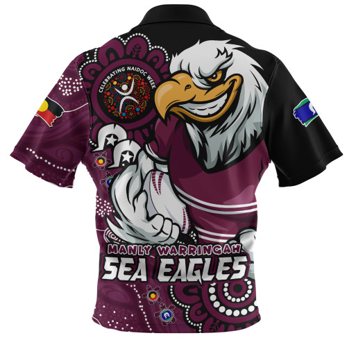 Manly Warringah Sea Eagles Zip Polo Shirt Power Through Generations NAIDOC Edition Manly Warringah Sea Eagles Zip Polo Shirt Power Through Generations NAIDOC Edition
