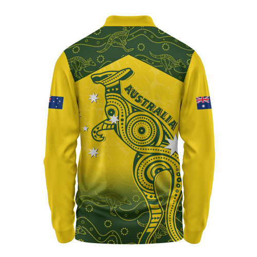 Indigenous Australian Aboriginal Long Sleeve Polo Shirt Dreamtime Kangaroo Australia Pride