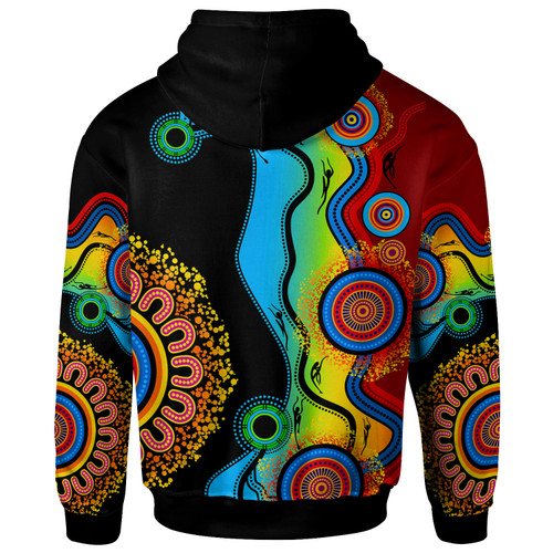Australia Aboriginal Inspired Hoodie - Circle Dot Painting Flowers Patterns Blue Dream