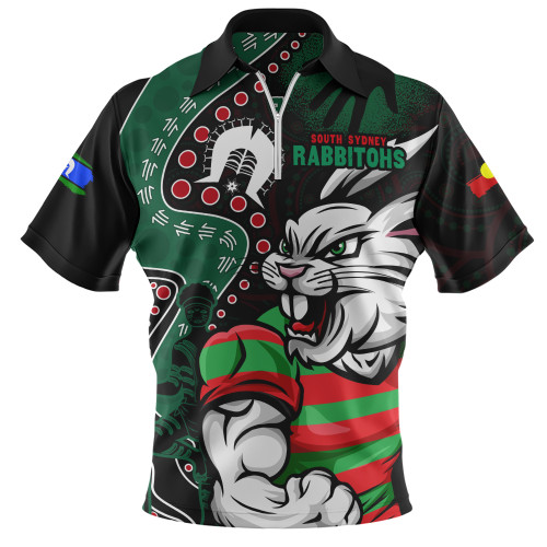 South Sydney Rabbitohs Zip Polo Shirt NAIDOC Indigenous Warrior Spirit