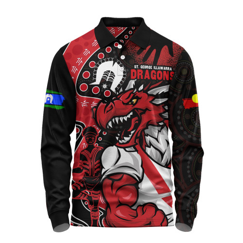 St. George Illawarra Dragons Long Sleeve Polo Shirt NAIDOC Indigenous Warrior Spirit