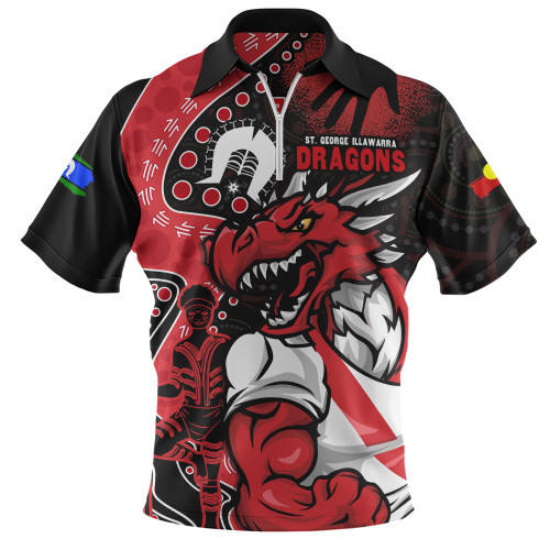 St. George Illawarra Dragons Zip Polo Shirt NAIDOC Indigenous Warrior Spirit