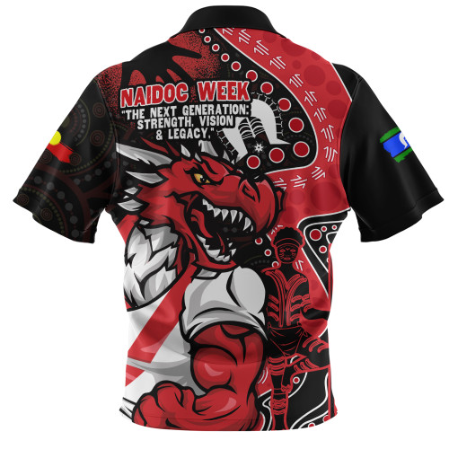 St. George Illawarra Dragons Zip Polo Shirt NAIDOC Indigenous Warrior Spirit