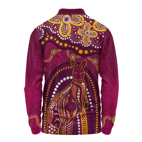 Indigenous Australian Aboriginal Long Sleeve Polo Shirt Kangaroo Dreaming Outback Spirit Edition Indigenous Australian Aboriginal Long Sleeve Polo Shirt Kangaroo Dreaming Outback Spirit Edition