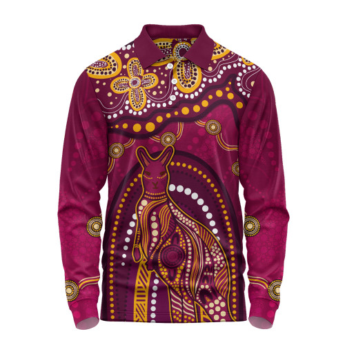 Indigenous Australian Aboriginal Long Sleeve Polo Shirt Kangaroo Dreaming Outback Spirit Edition Indigenous Australian Aboriginal Long Sleeve Polo Shirt Kangaroo Dreaming Outback Spirit Edition