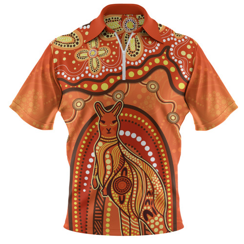 Indigenous Australian Aboriginal Zip Polo Shirt Kangaroo Dreaming Outback Spirit Edition