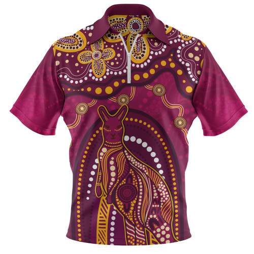 Indigenous Australian Aboriginal Zip Polo Shirt Kangaroo Dreaming Outback Spirit Edition Indigenous Australian Aboriginal Zip Polo Shirt Kangaroo Dreaming Outback Spirit Edition