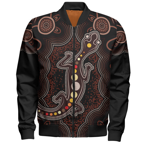 Indigenous Australian Aboriginal Bomber Jacket Aboriginal Gecko Dreaming Path