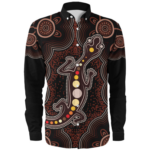 Indigenous Australian Aboriginal Long Sleeve Shirt Aboriginal Gecko Dreaming Path
