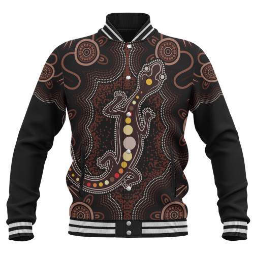 Indigenous Australian Aboriginal Baseball Jacket Aboriginal Gecko Dreaming Path