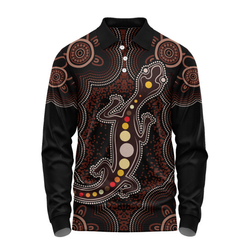 Indigenous Australian Aboriginal Long Sleeve Polo Shirt Aboriginal Gecko Dreaming Path