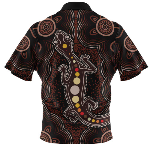 Indigenous Australian Aboriginal Zip Polo Shirt Aboriginal Gecko Dreaming Path