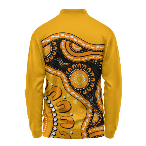 Indigenous Australian Aboriginal Long Sleeve Polo Shirt Sun Pathway Walkabout