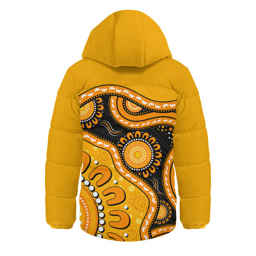 Indigenous Australian Aboriginal Hooded Padded Jacket Sun Pathway Walkabout