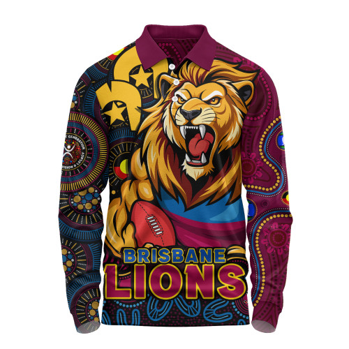Brisbane Lions Long Sleeve Polo Shirt NAIDOC Spirit Of Country