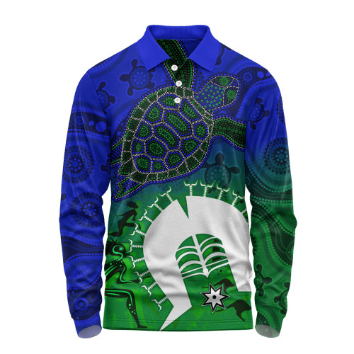 Indigenous Australian Aboriginal Long Sleeve Polo Shirt Island Heart Turtle Path