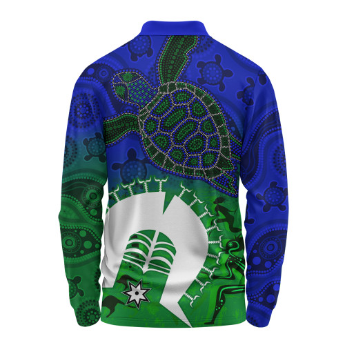 Indigenous Australian Aboriginal Long Sleeve Polo Shirt Island Heart Turtle Path