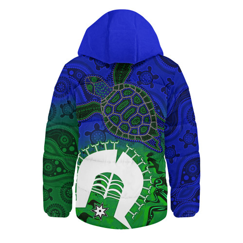 Indigenous Australian Aboriginal Hooded Padded Jacket Island Heart Turtle Path