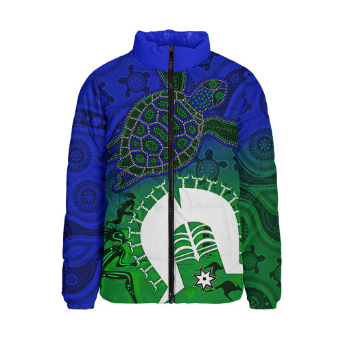 Indigenous Australian Aboriginal Padded Jacket Island Heart Turtle Path