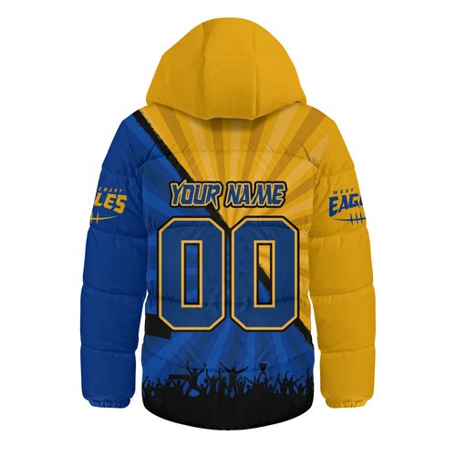 West Coast Eagles Hooded Padded Jacket Breaking Through Fan Design West Coast Eagles Hooded Padded Jacket Breaking Through Fan Design