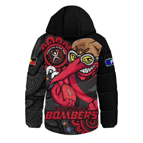 Essendon Hooded Padded Jacket Power Through Generations NAIDOC Edition Essendon Hooded Padded Jacket Power Through Generations NAIDOC Edition
