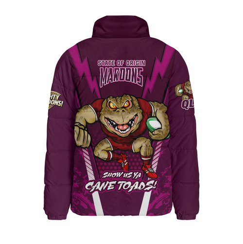 Queensland Maroons Padded Jacket Custom State Of Origin 2024 Show Us Ya Cane Toads!