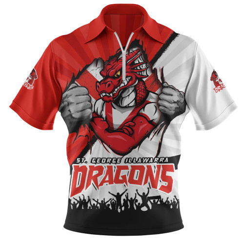 St. George Illawarra Dragons Zip Polo Shirt Fearless Soul Series