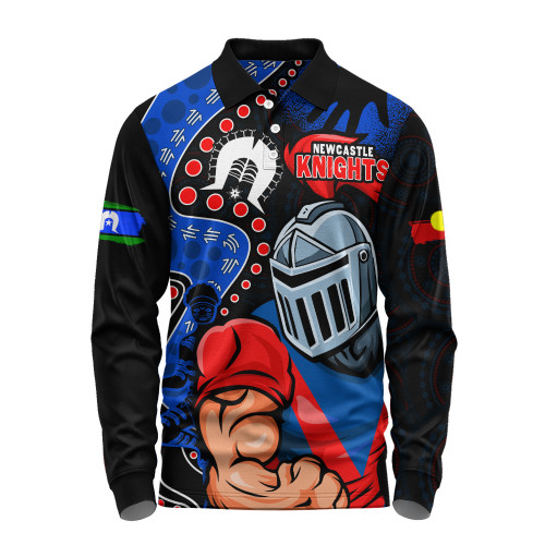 Newcastle Knights Long Sleeve Polo Shirt NAIDOC Indigenous Warrior Spirit