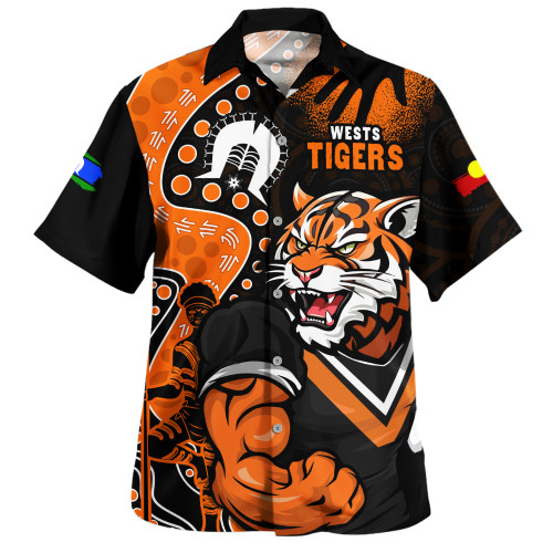 Wests Tigers Hawaiian Shirt NAIDOC Indigenous Warrior Spirit