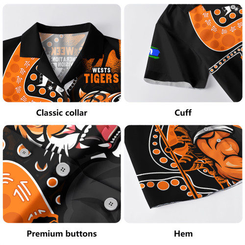 Wests Tigers Hawaiian Shirt NAIDOC Indigenous Warrior Spirit Wests Tigers Hawaiian Shirt NAIDOC Indigenous Warrior Spirit