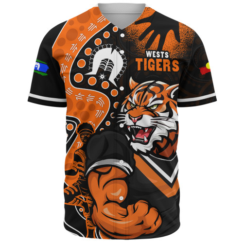 Wests Tigers Baseball Shirt NAIDOC Indigenous Warrior Spirit