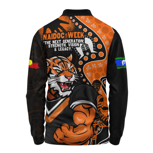 Wests Tigers Long Sleeve Polo Shirt NAIDOC Indigenous Warrior Spirit