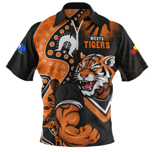 Wests Tigers Zip Polo Shirt NAIDOC Indigenous Warrior Spirit