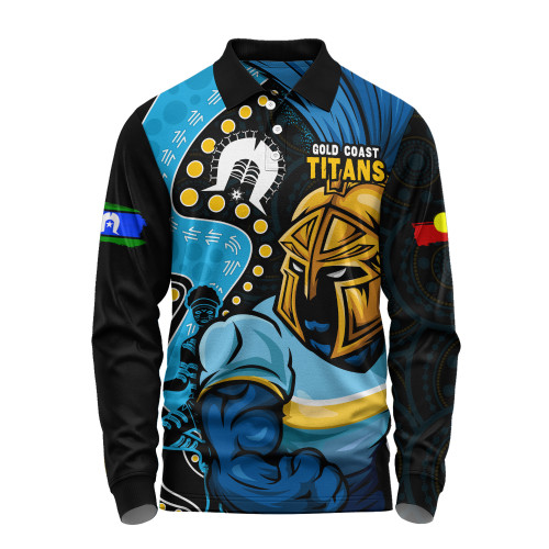 Gold Coast Titans Long Sleeve Polo Shirt NAIDOC Indigenous Warrior Spirit