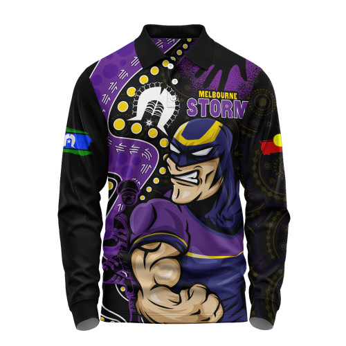 Melbourne Storm Long Sleeve Polo Shirt NAIDOC Indigenous Warrior Spirit