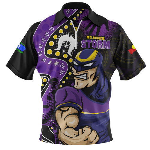 Melbourne Storm Zip Polo Shirt NAIDOC Indigenous Warrior Spirit