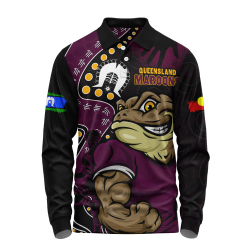 Queensland Maroons Long Sleeve Polo Shirt NAIDOC Indigenous Warrior Spirit